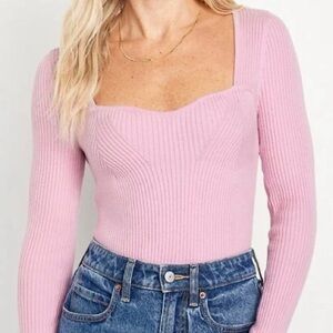 Old Navy Fitted Long Sleeve Rib Knit Sweater Pink Medium